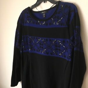 Style & co blue black sequin sweater size large